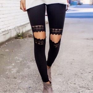 Elegant Black Lace Accent Leggings